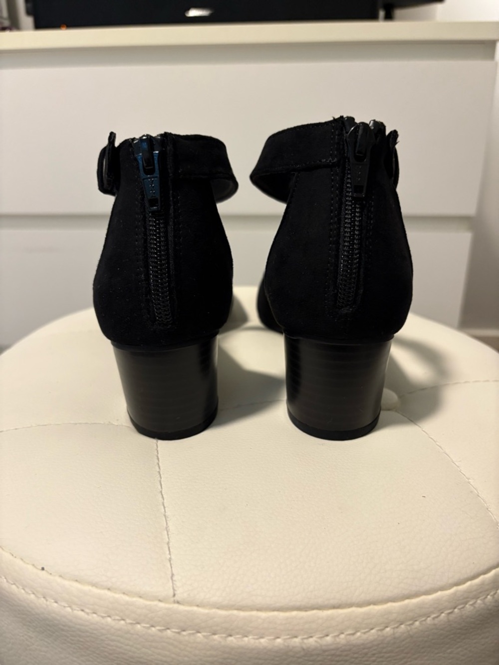 Black Suede Ankle Strap Block Heel - Picture 3 of 6